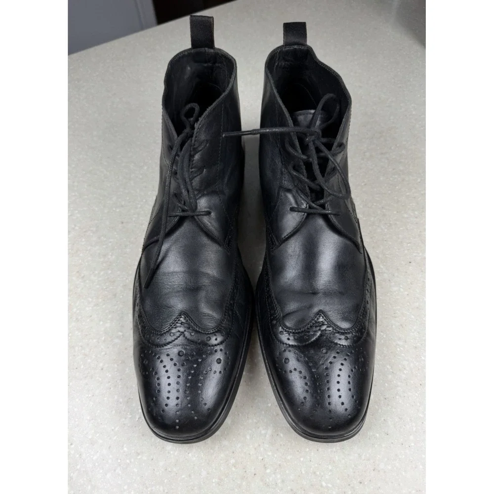 HUGO BOSS Men's Black Leather Lace Up Dress Chukka Ankle Boots Size US 10